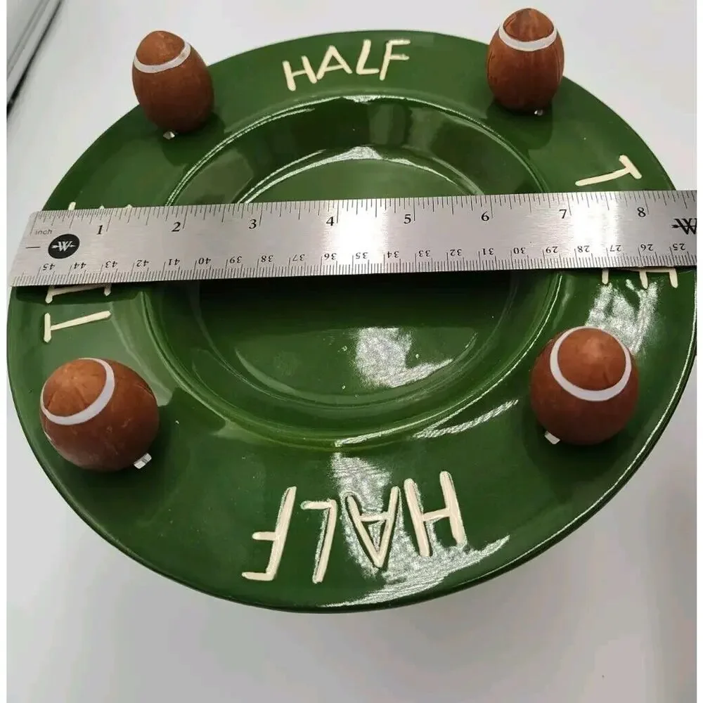 Ceramic Football Serving‎ Dish Cheeseball with Spread Knives 